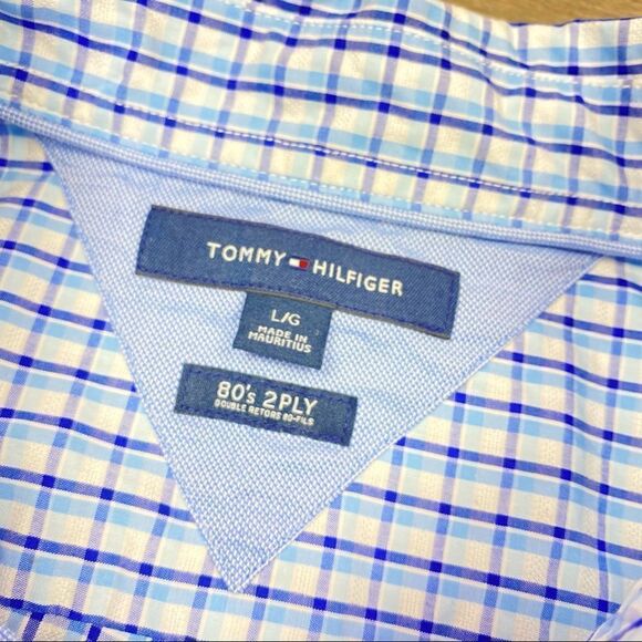 Tommy Hilfiger 80’s 2Ply Plaid Button Front Shirt Blue & White L - Picture 7 of 8